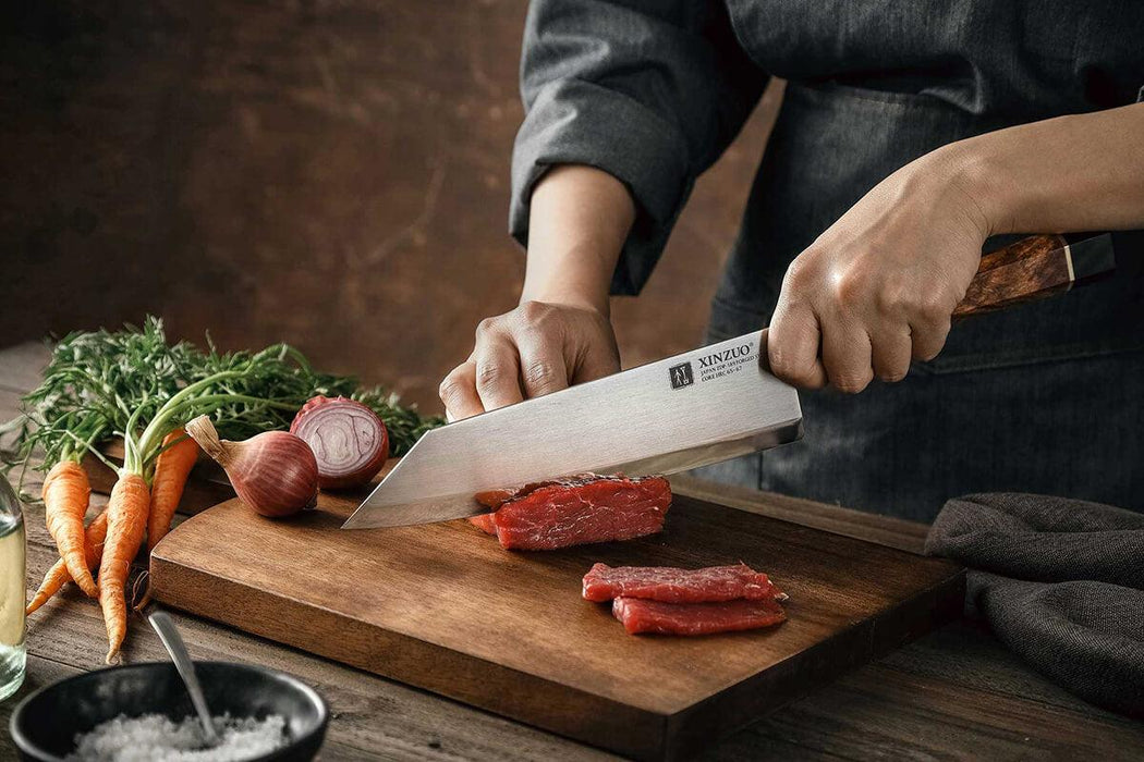 Xinzuo ZDP-189 Composite Steel Chef Knife with Black G10, White Ox Bone, and Padauk Wood Handle