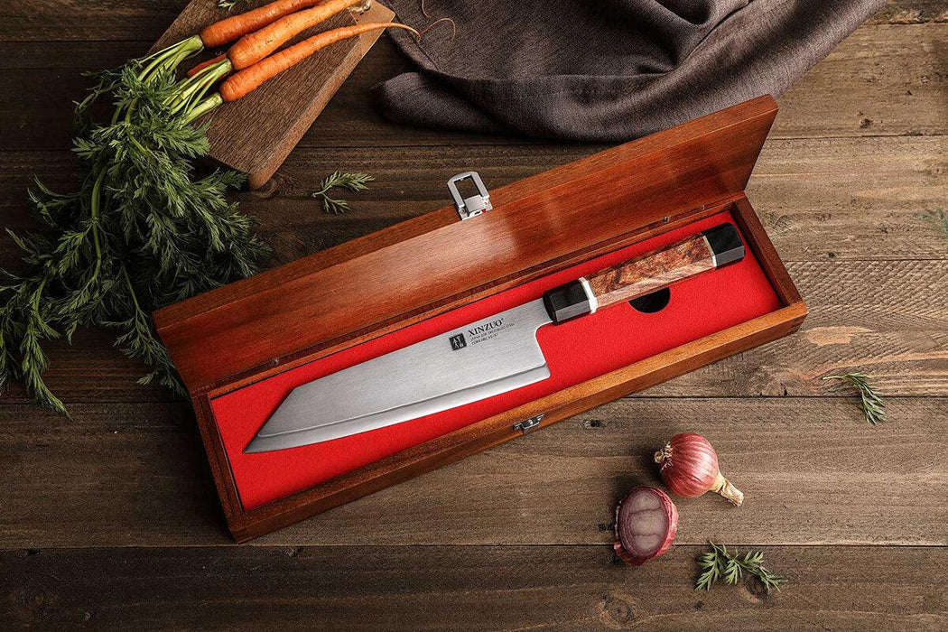 Xinzuo ZDP-189 Composite Steel Chef Knife with Black G10, White Ox Bone, and Padauk Wood Handle