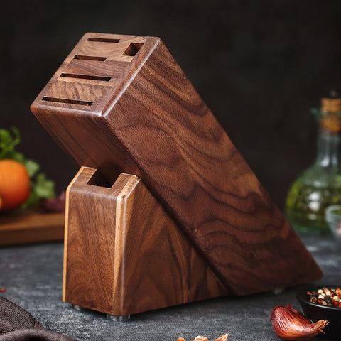 Xinzuo FH6 Walnut Knife Block Without Knives Holds Knives, Rod