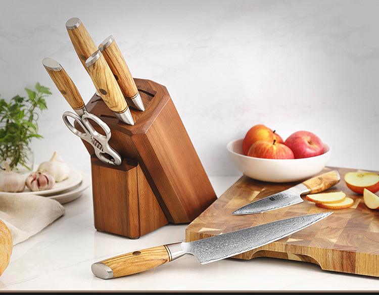Xinzuo JX7 Knife Block without knives Holds 5 Knives Honing Rod & Kitchen Scissors