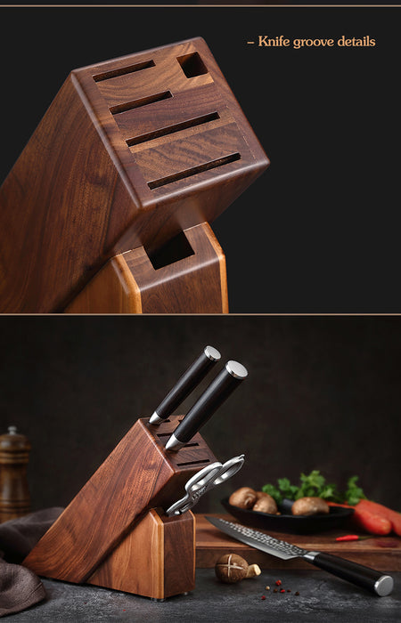 Xinzuo FH6  6 Slot Walnut Knife Block Without Knives Holds 4 Knives, Rod & Shears