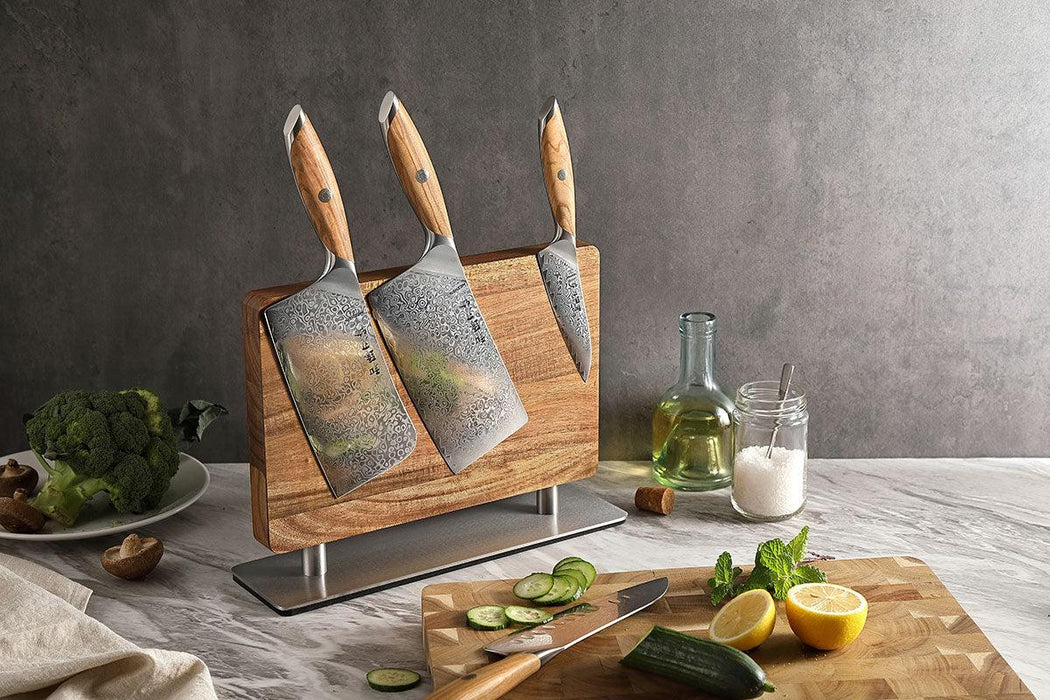 Xinzuo Acacia Magnetic Knife Holder-Knife Display Stand-Magnets Both sides