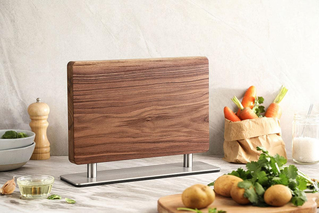 Xinzuo Walnut & Brushed Stainless Steel Magnetic Knife Block - Knife Display Stand