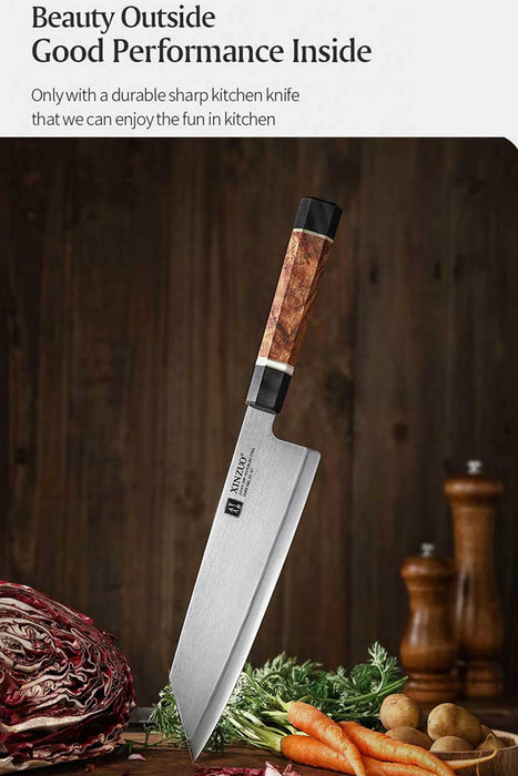 Xinzuo ZDP-189 3 Pcs Composite Steel Chef, Nakiri, and Utility Knife Set with Padauk Wood Handle