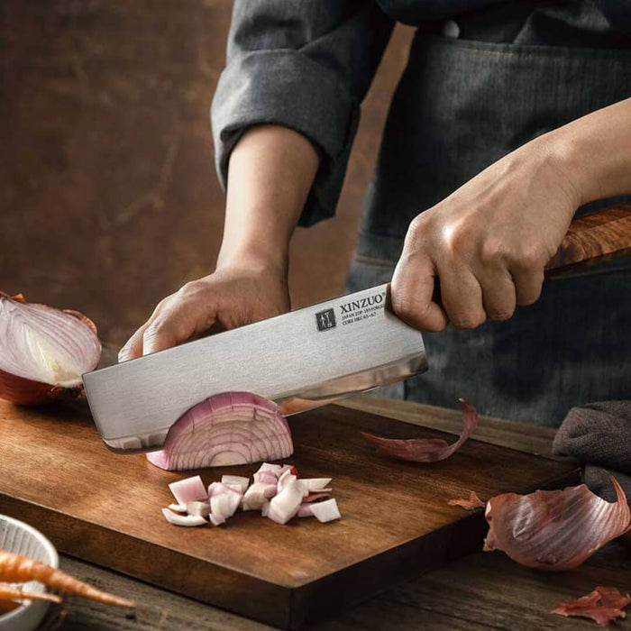 Xinzuo ZDP-189 3 Pcs Composite Steel Chef, Nakiri, and Utility Knife Set with Padauk Wood Handle
