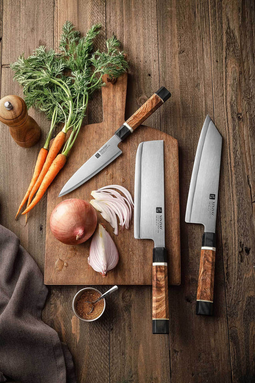 Xinzuo ZDP 189 3 pcs Composite Steel kitchen knife set with Padauk Wood Handle