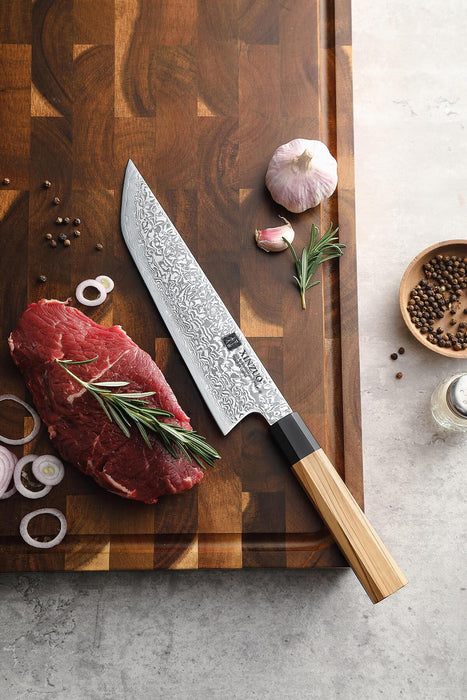Xinzuo Zhen Series 8.5" 67 Layer Damascus Japanese Sakimaru Knife with Olive Wood Handle Open Box