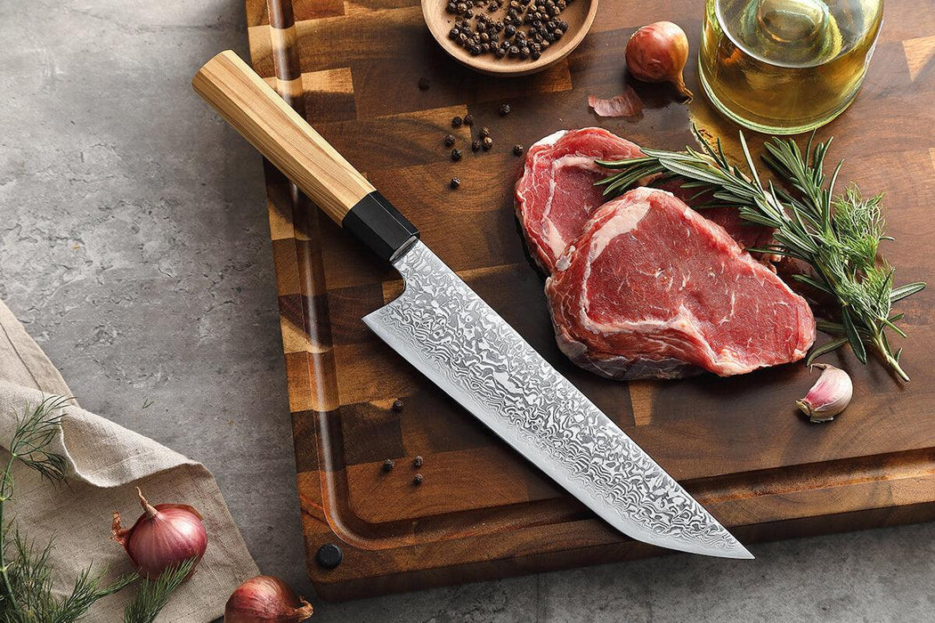 Xinzuo Zhen Series 8.5" 67 Layer Damascus Japanese Sakimaru Knife with Olive Wood Handle Open Box