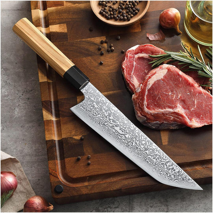 Xinzuo Zhen Series 8.5" 67 Layer Damascus Japanese Sakimaru Knife with Olive Wood Handle Open Box
