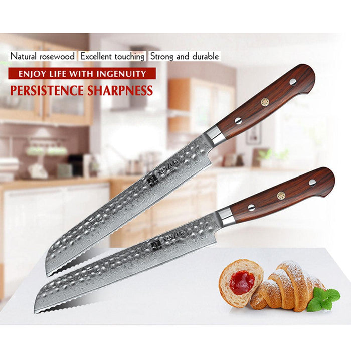 Xinzuo B9 Bread Kitchen Knife Japanese Style 67 Layers Damascus Steel Rosewood Handle - The Bamboo Guy