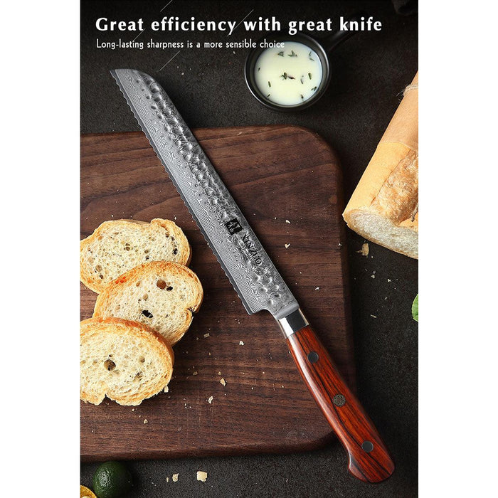 Xinzuo B9 Bread Kitchen Knife Japanese Style 67 Layers Damascus Steel Rosewood Handle - The Bamboo Guy