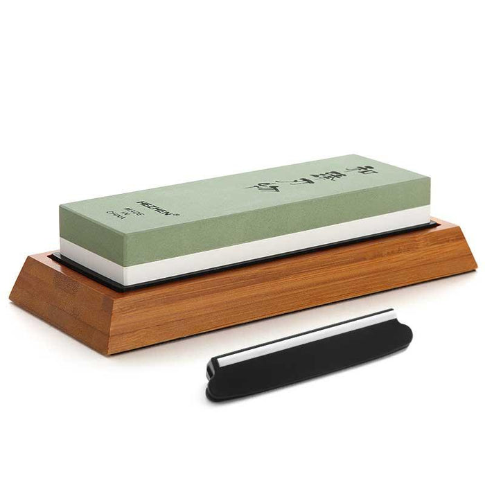 Hezhen Whetstone Knife Sharpener 2 sided 1000 & 6000 Grit Bamboo Base Angle Guide