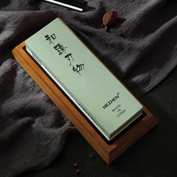 Hezhen Whetstone Knife Sharpener 2 sided 1000 & 6000 Grit Bamboo Base Angle Guide