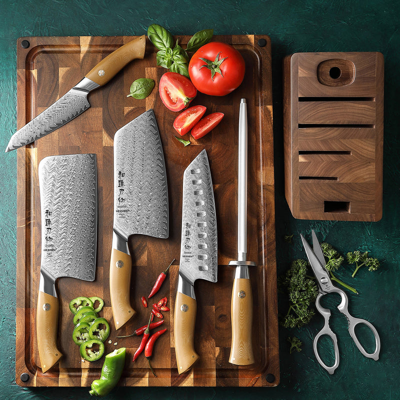 Hezhen B38L 7-Piece Knife + Tool Set — Bone Chopper + Cleaver +