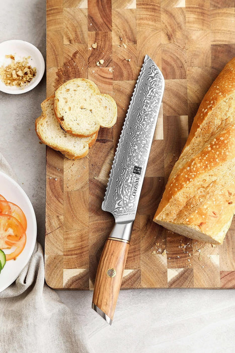 Xinxuo B37 Japanese Damascus Steel 73 Layers Powder Steel Kitchen Bread Knife - The Bamboo Guy