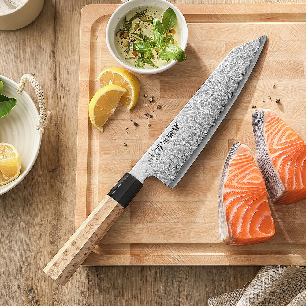 Hezhen Japanese Aogami Bunka Knife Blue 2 Steel High Carbon Core