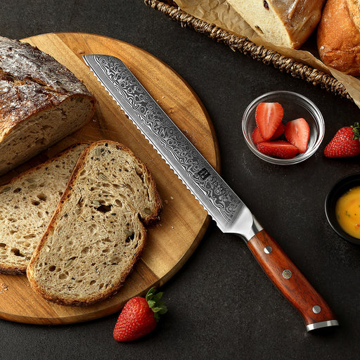 B13R 67 Layer VG10 Japanese Damascus Bread Knife with Rose Wood Handles