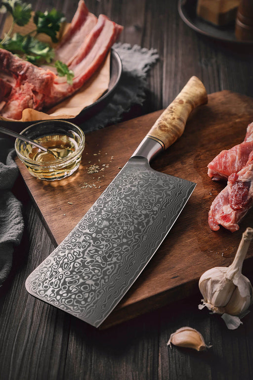 Damascus Cleaver Knife - The Bamboo Guy