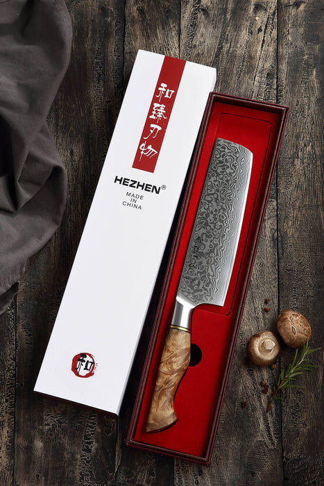 Hezhen B30 Japanese 67-Layer Damascus Steel Nakiri Knife gift box