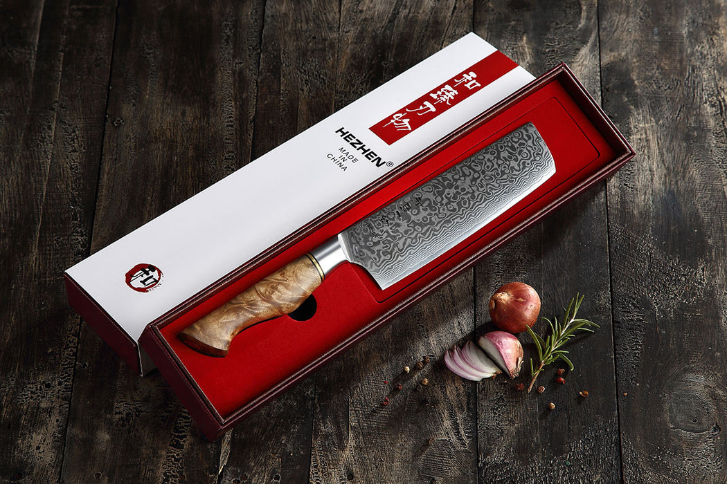 Hezhen B30 Professional Japanese 67-Layer Damascus Steel Nakiri Knife Gift Box