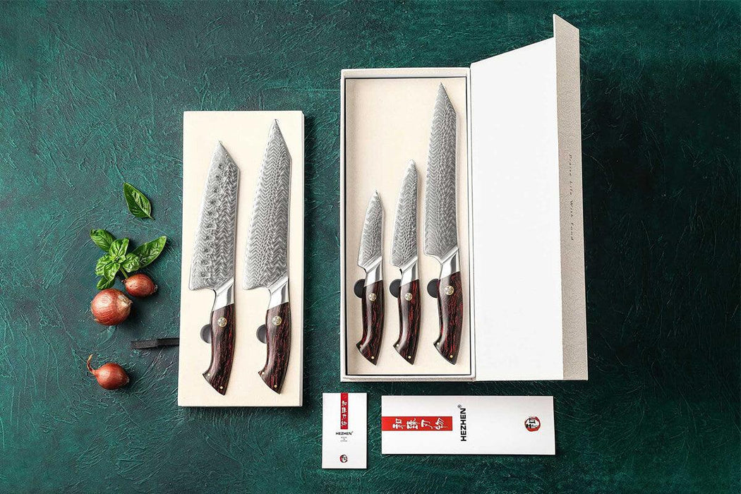 HEZHEN B38 5 Pcs Damascus Chef Knife Set with Wood Colored G10 Handle 2