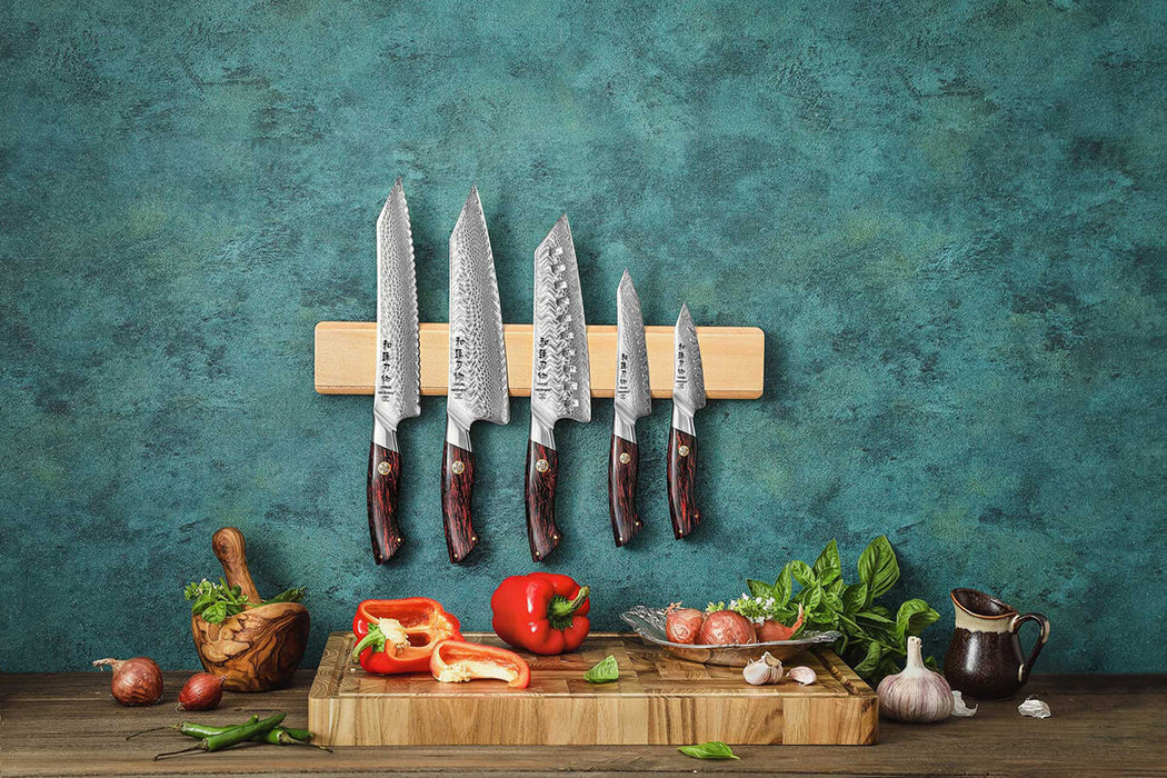 HEZHEN B38 5 Pcs Damascus Chef Knife Set with Wood Colored G10 Handle2