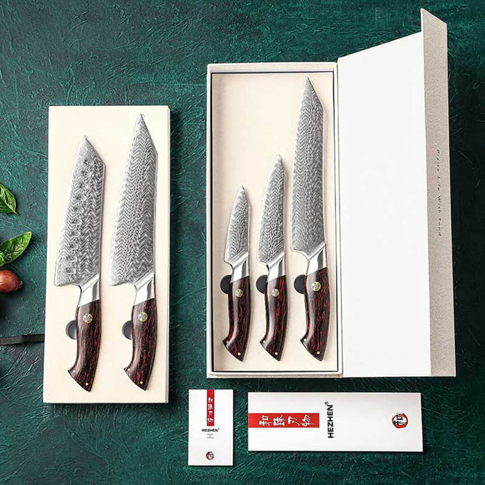 HEZHEN B38 5 Pcs Damascus Chef Knife Set with Wood Colored G10 Handle 5