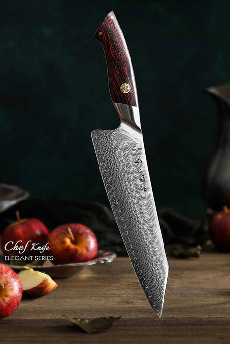HEZHEN B38 73 Layer Damascus Chef Knife Wood Colored G10 Handle