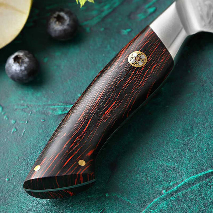 HEZHEN B38 Damascus Paring Knife Wood Colored G10 Handle