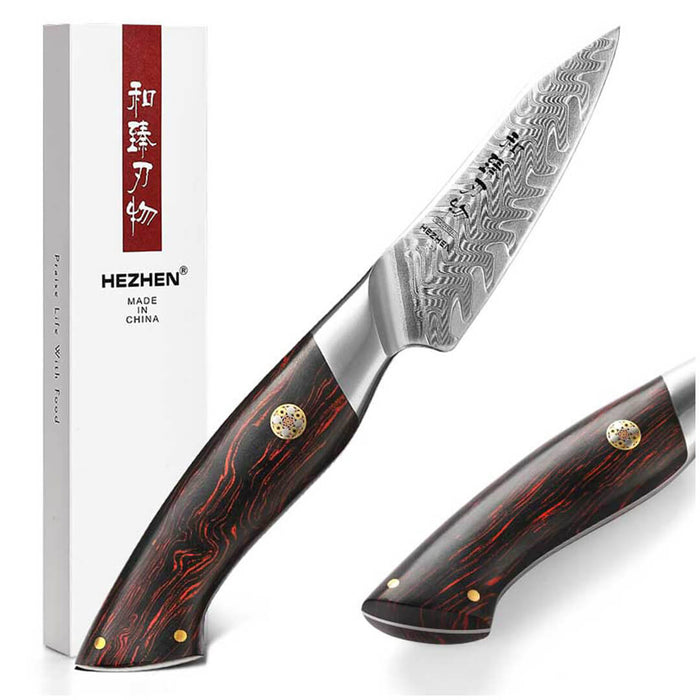 HEZHEN B38 73 Layer Damascus Paring Knife Wood Colored G10 Handle 8