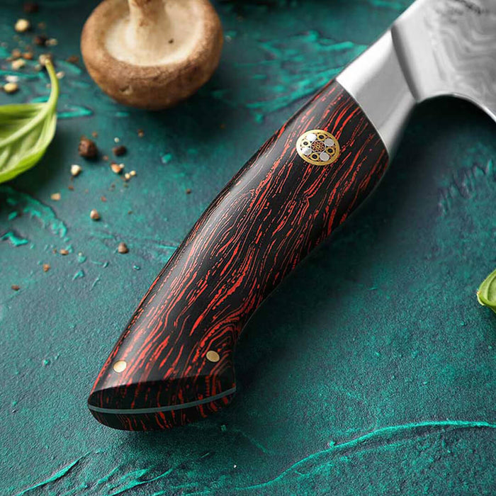HEZHEN B38 Damascus Santoku Knife Wood Colored G10 Handle 6