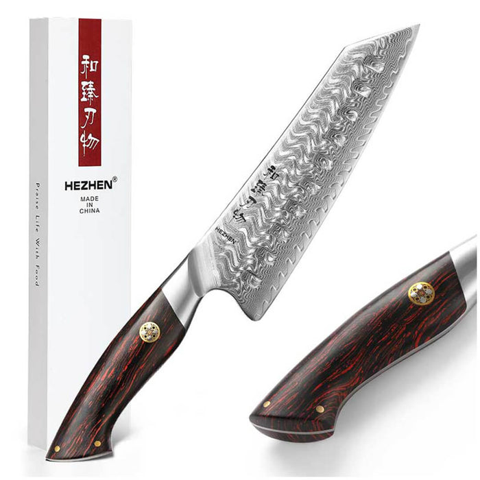 HEZHEN B38 Damascus Santoku Knife Wood Colored G10 Handle 7
