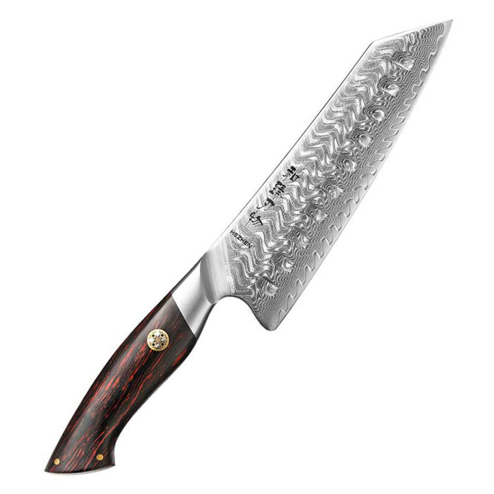 HEZHEN B38 Damascus Santoku Knife Wood Colored G10 Handle 8