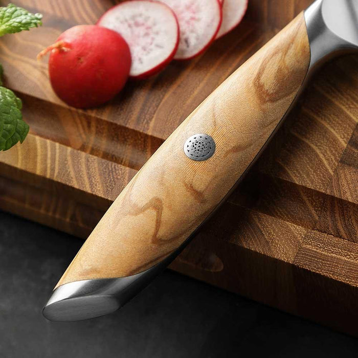 Hezhen X01 Flagship Series 4" 73 Layer Damascus Curved Paring Knife with Olive Wood Handle Open Box