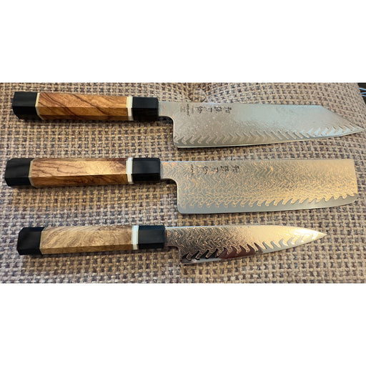 Prototype Hezhen  3 Pcs 37 Layer Tricolour Damascus Steel Kitchen Knife Set - Open Box