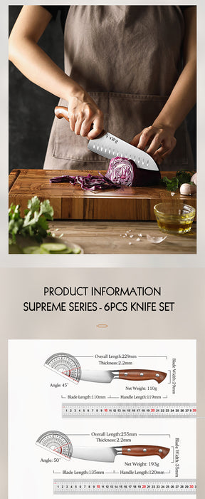 Xinzuo Supreme Series 6 Pcs Chef Knife Set - German 1.4116 -x50crmov15 Steel - Full Tang Blade