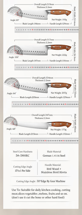Xinzuo Supreme Series 6 Pcs Chef Knife Set - German 1.4116 -x50crmov15 Steel - Full Tang Blade