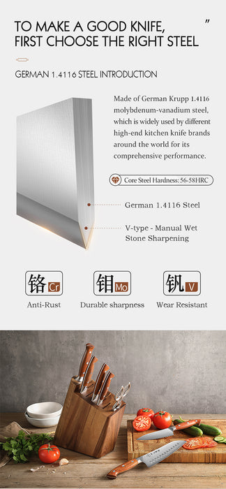 Xinzuo Supreme Series 8 Pcs Chef Knife Set - German 1.4116 -x50crmov15 Steel - Full Tang Blade