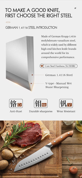 Xinzuo X02 Supreme Series 7 inches Santoku Knife German 1.4116 - x50crmov15 Steel - Full