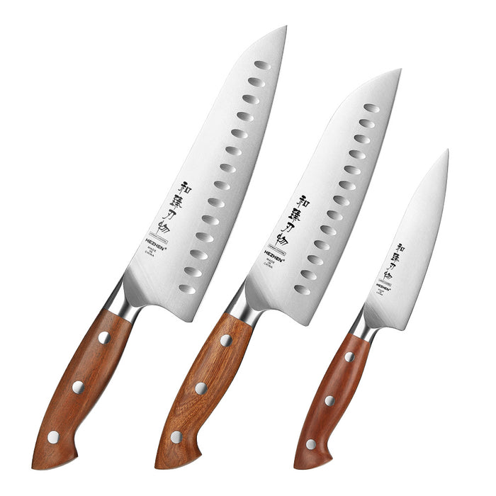 Xinzuo's 3 Pcs German x50crmov15 / 1.4116 Steel Knife Set with Redwood Handles