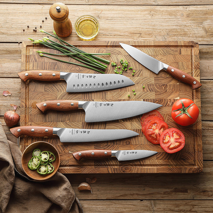Xinzuo's 5 Pcs German x50crmov15 / 1.4116 Steel Knife Set with Redwood Handles