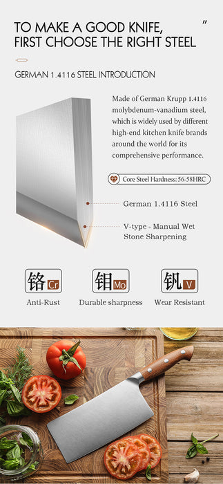 Xinzuo X02 Supreme Series 7" Cleaver Knife German 1.4116 -x50crmov15 Steel - Full Tang
