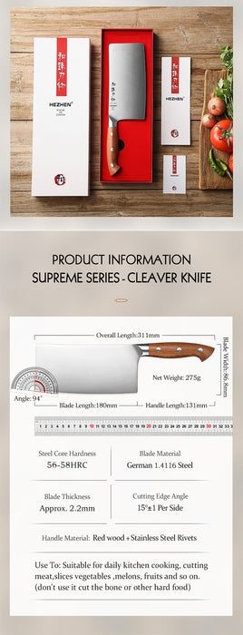 Xinzuo X02 Supreme Series 7" Cleaver Knife German 1.4116 -x50crmov15 Steel - Full Tang