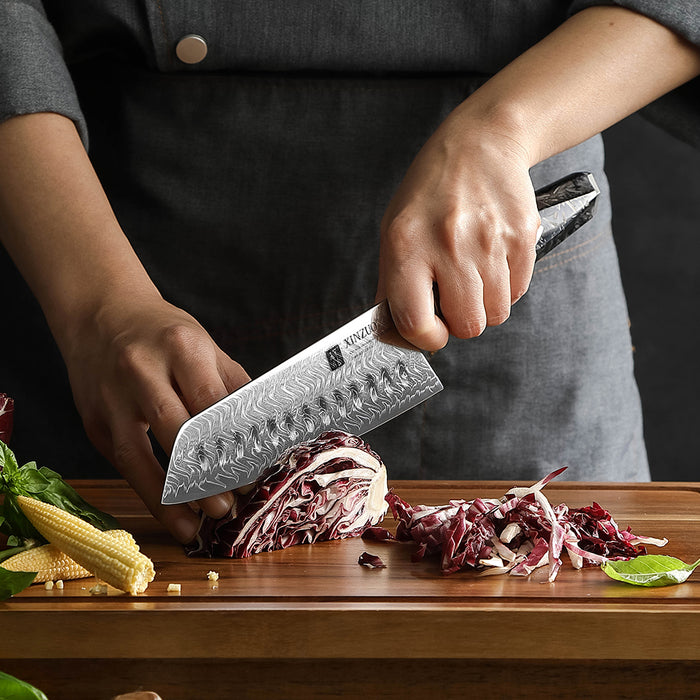 Xinzuo X04 67 Layers Damascus Steel Santoku Knife Burnt White Oak Handles