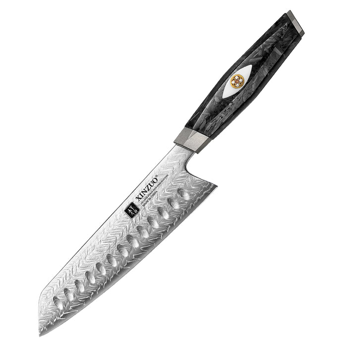 Xinzuo X04 67 Layers Damascus Steel Santoku Knife Burnt White Oak Handles