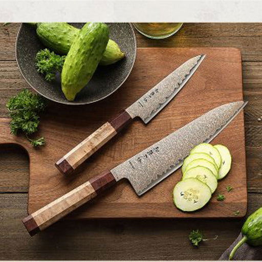 Hezhen Retro Series X05C 2 Pcs Tricolour Damascus Steel Kitchen Knife Set - Open Box