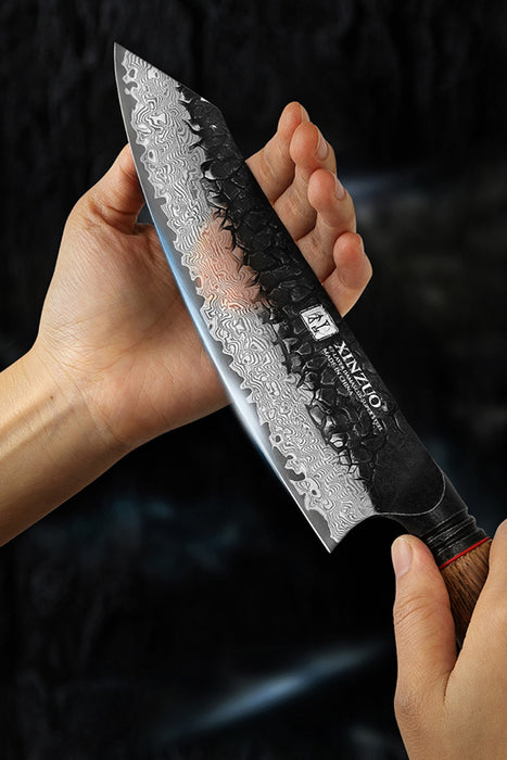 Xinzuo X06 3 Pcs Chef, Santoku & Utility Damascus Knife Set Burnt White Oak Handles