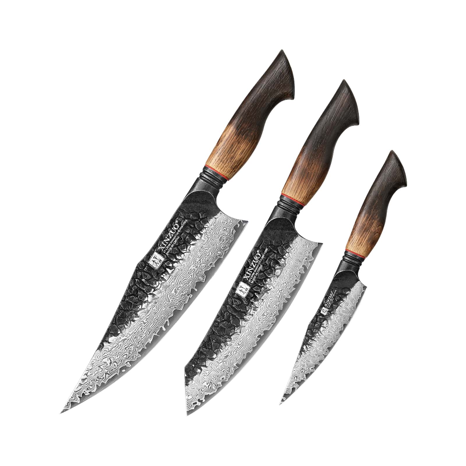 Xinzuo X06 3 Pcs Chef, Santoku & Utility Damascus Knife Set Burnt