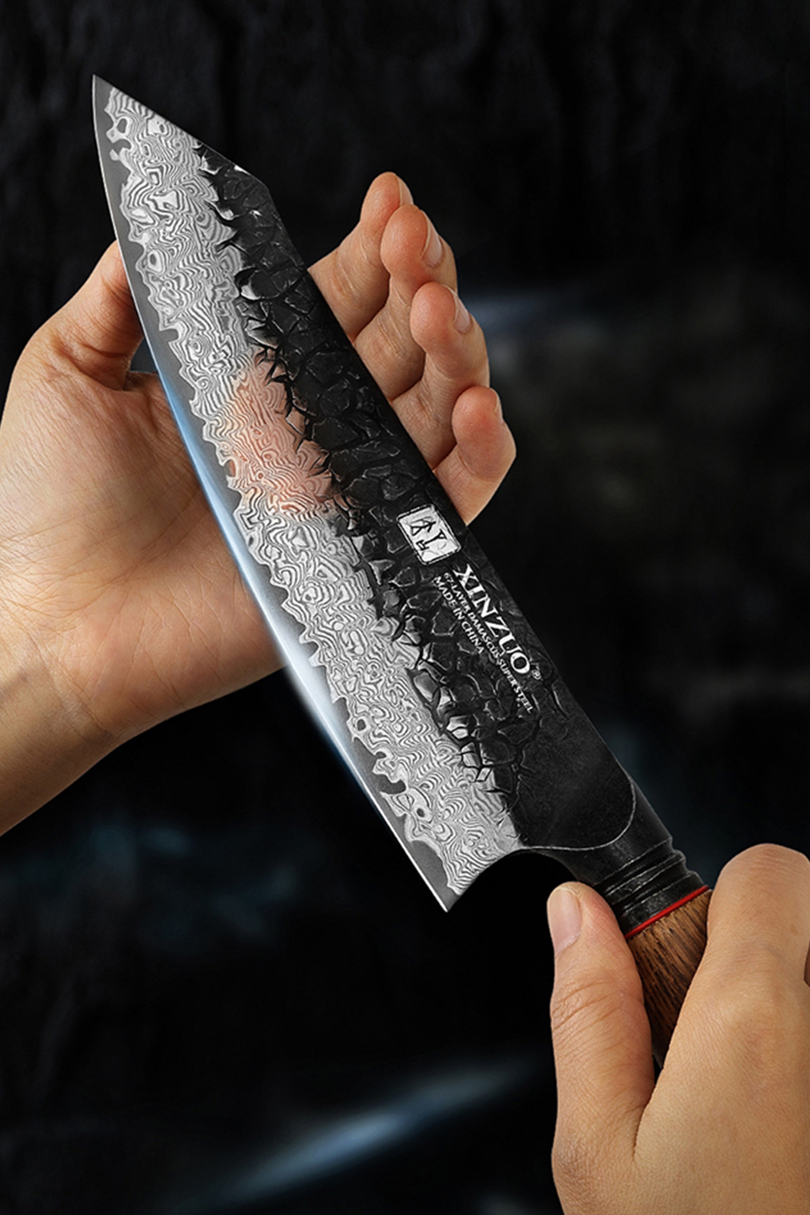 Xinzuo X06 67 Layers Damascus Steel Santoku Knife Burnt White Oak