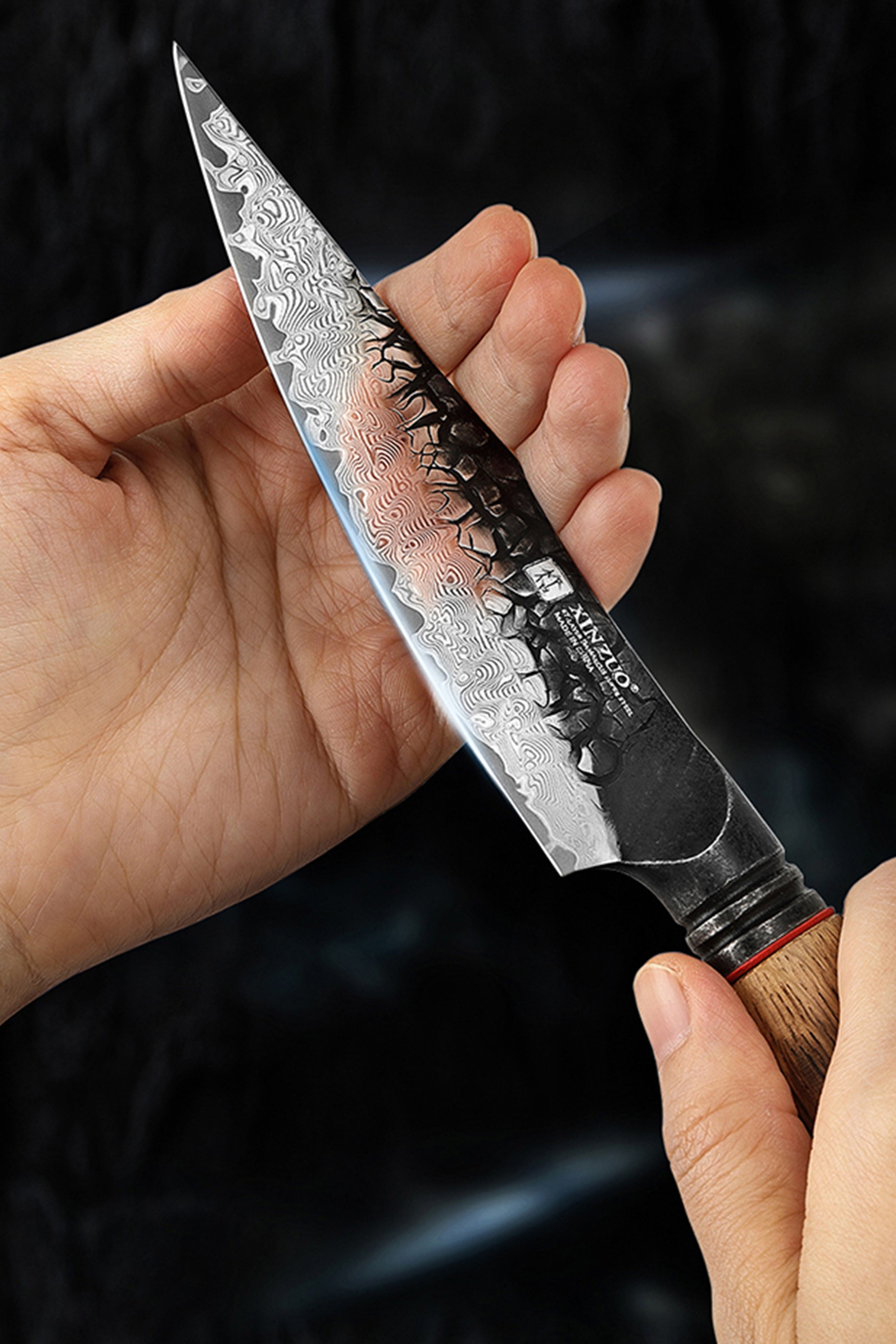 トラキチshop Xinzuo X06 67 Layers Damascus Steel Utility Knife Burnt White Oak
